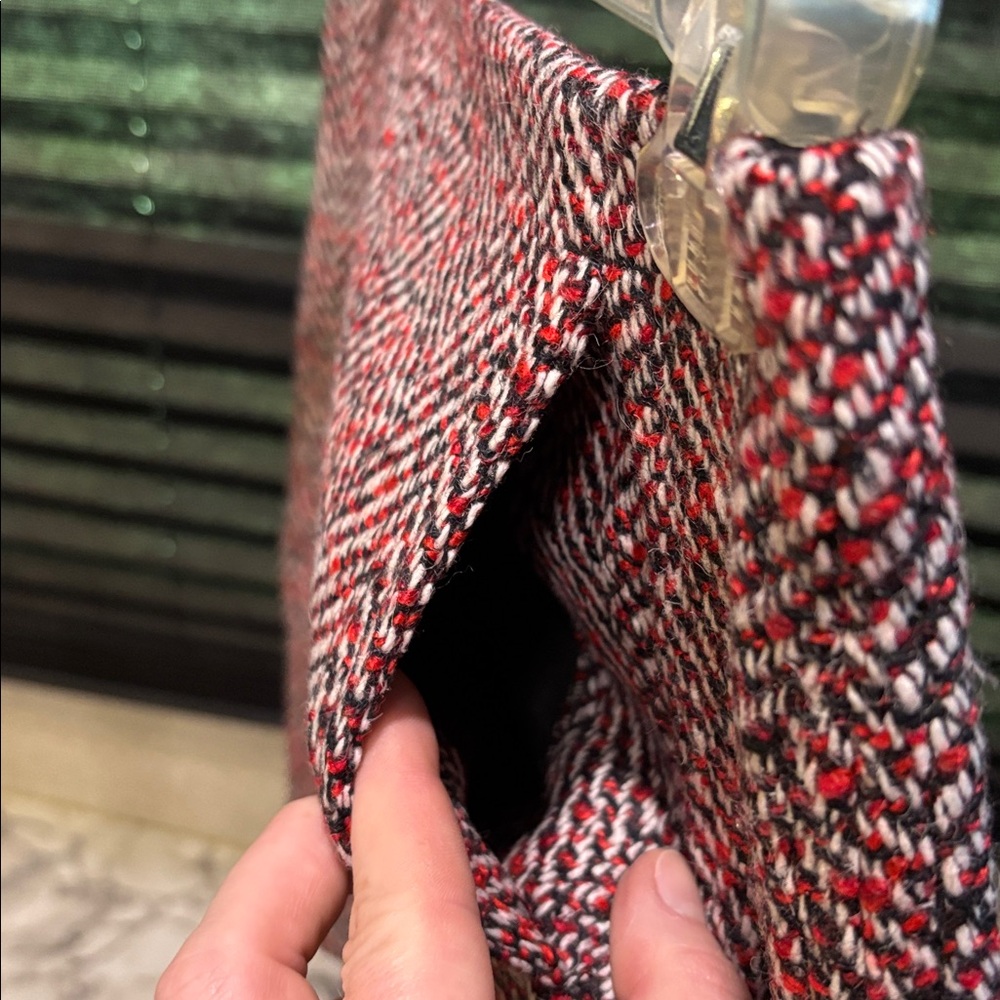 Loft Red Black & White Herringbone Tweed Wool Blend Clueless Mini Skirt WN 8 - Picture 5 of 10